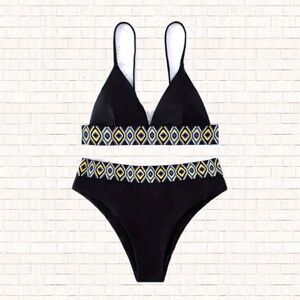 ZAFUL by SHEIN aztec border black triangle bikini high cut bottoms XXL NWT OBO
